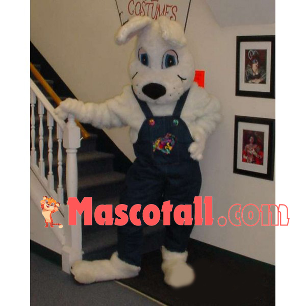 Pleased Rabbit In the Printed Overalls Mascot Costume