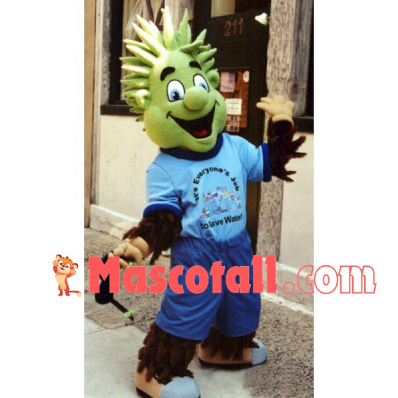Cheerful Green-headed Hedgehog Mascot Costume