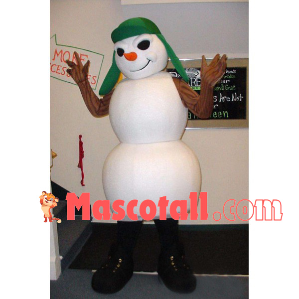 Evil Snowman Wearing Warm Hat Mascot Costume