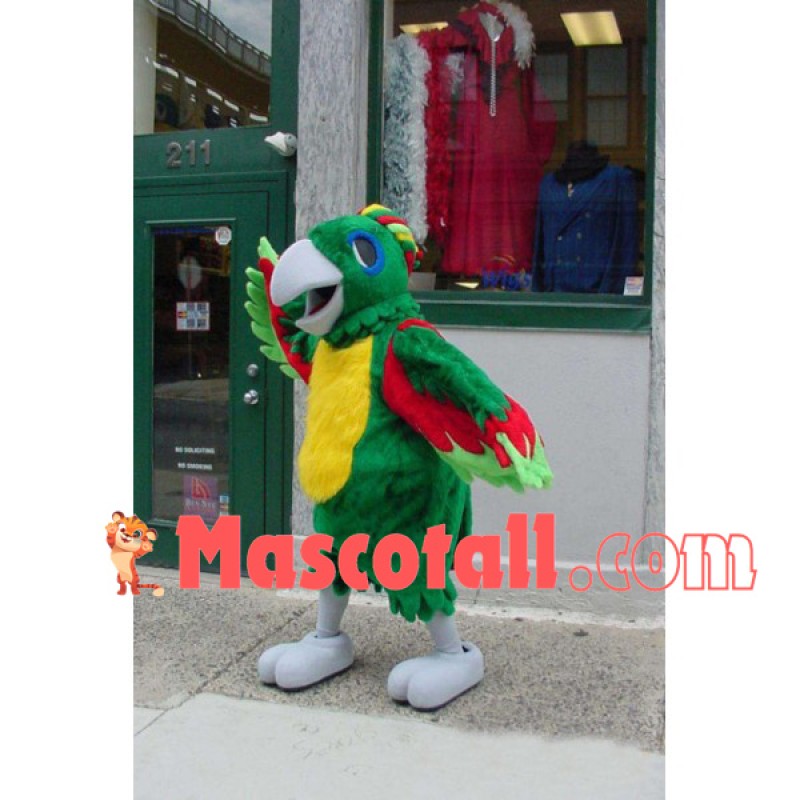Fluttering Green Furry Parrot Mascot Costume