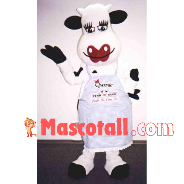 Cow Housewife In Apron Mascot Costume