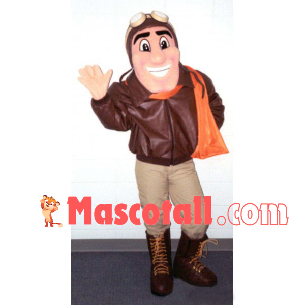 Pilot Wearing Warm Jacket Mascot Costume