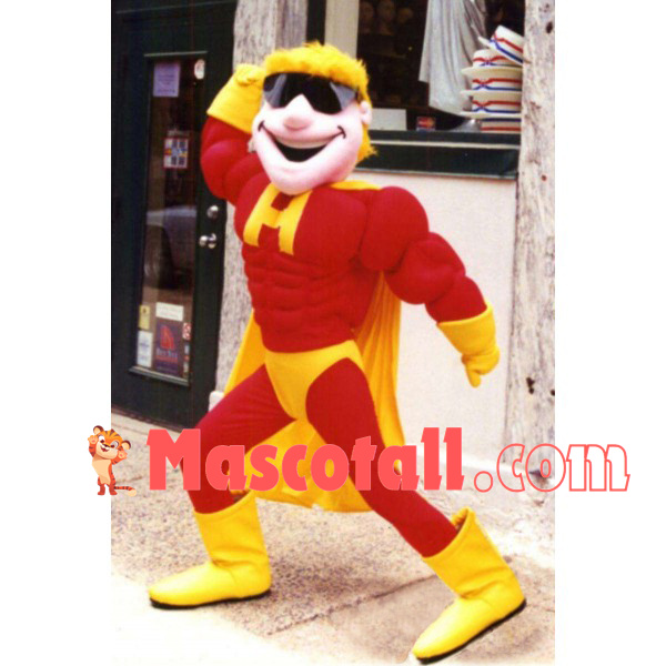 Excited Muscle Hero Mascot Costume