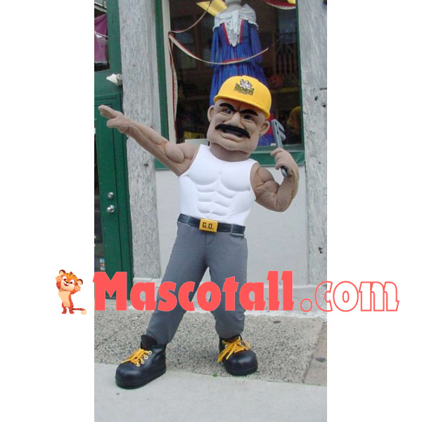 Strong Black Muscle Repairman Mascot Costume