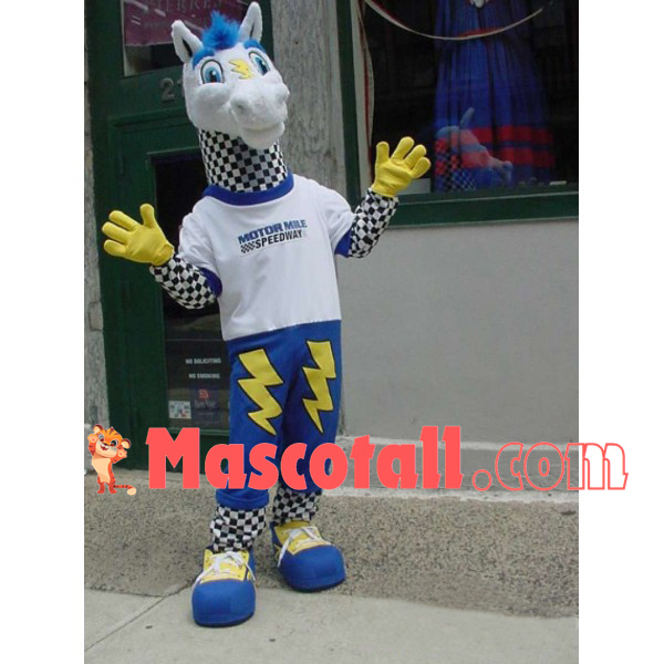 Checkered Horse of Motorcycle Race Mascot Costume