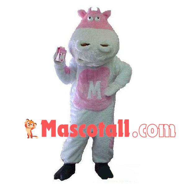 Soft Pink & White Cow Holding Milk Mascot Costume