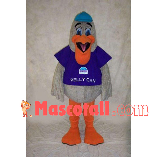 Gray Pelican In The Shirt Mascot Costume
