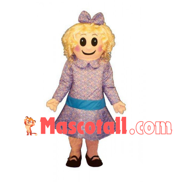 Blonde Doll With Dinner Dress Mascot Costume