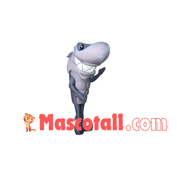 Polite Gray Shark Waiter Mascot Costume