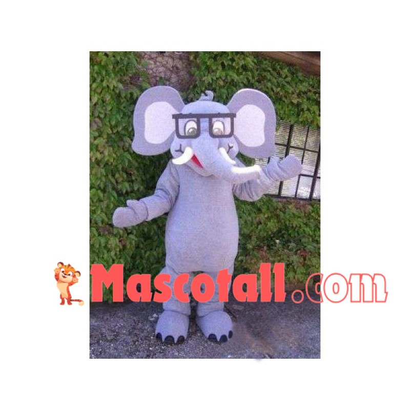 Clever Elephant Wearing Glasses Mascot Costume