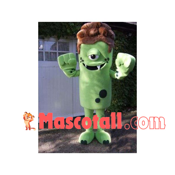 Long Green One-eyed Monster Mascot Costume