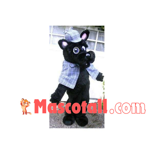 Black Dog In Detective Clothes Mascot Costume