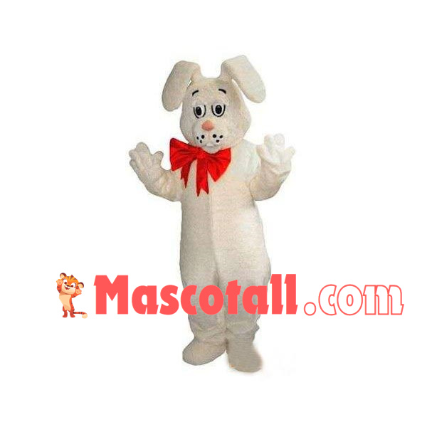 Soft Cute Rabbit With Red Bow Mascot Costume
