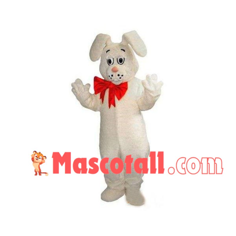 Soft Cute Rabbit With Red Bow Mascot Costume