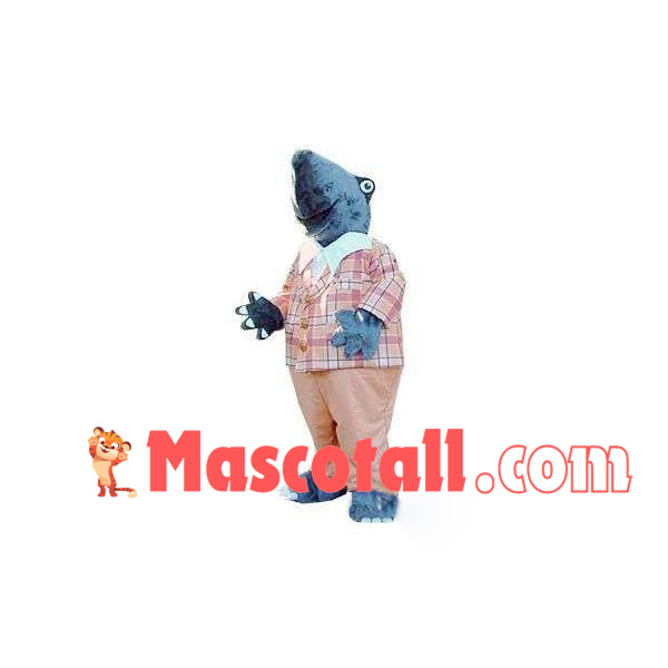 Mr Shark In The Pink Plaid Suit Mascot Costume