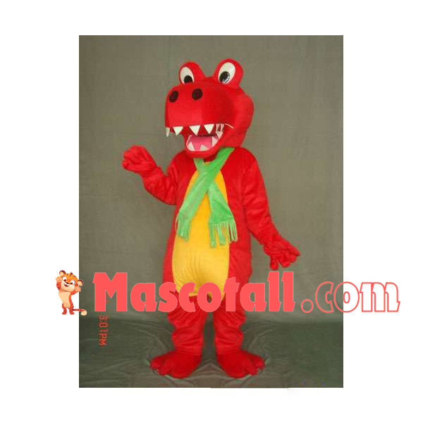 Little Red Dragon With Green Scarf Mascot Costume