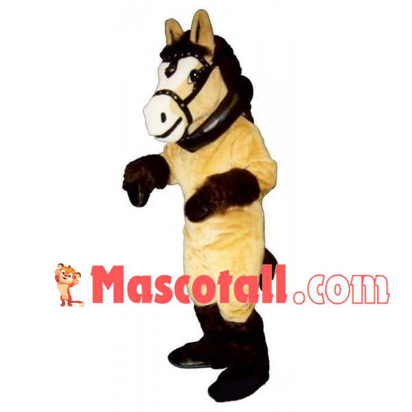 Khaki Steed With Collar Mascot Costume