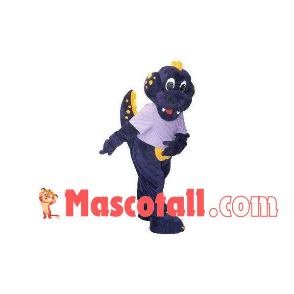 Lively Walking Dragon With Purple Shirt Mascot Costume