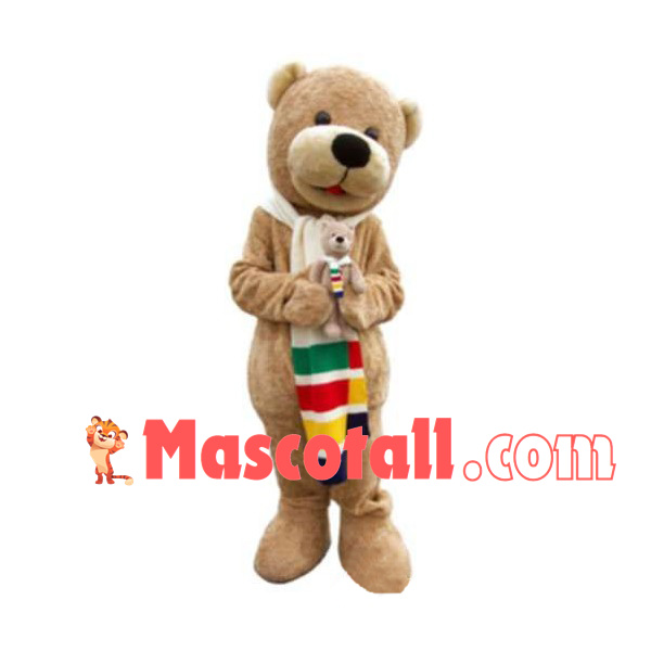 Mother Brown Bear With Colored Scarf Mascot Costume