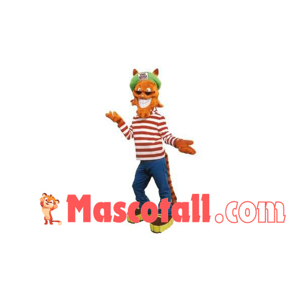 Slim Tiger In Tight Striped Top Mascot Costume