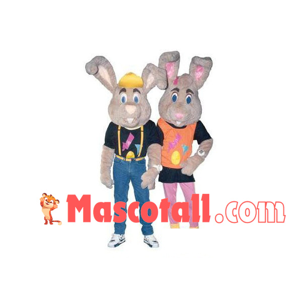Plush Grey Rabbit Brother and Sister Mascot Costume
