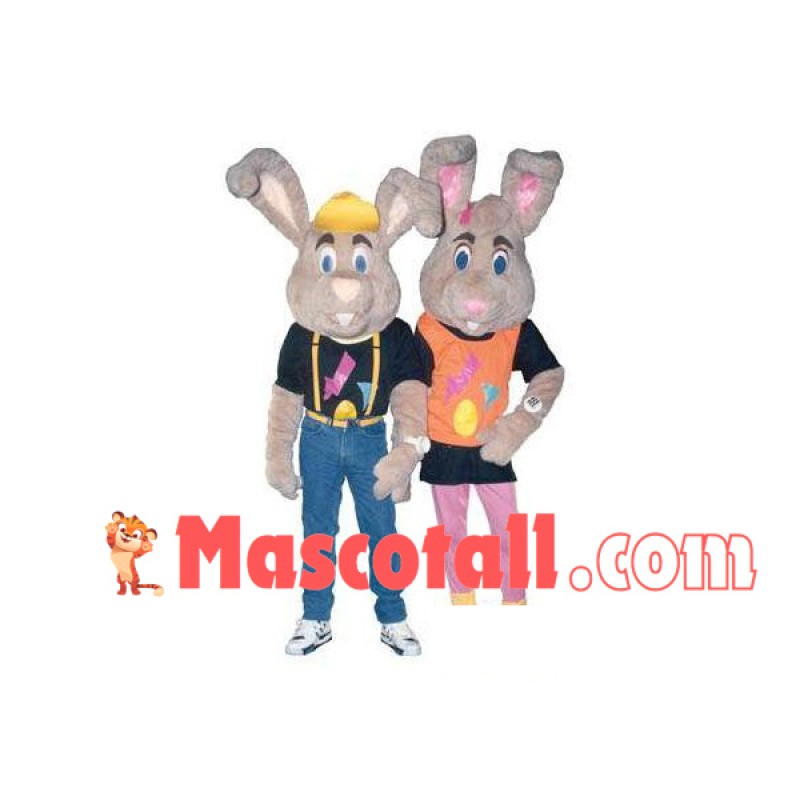 Plush Grey Rabbit Brother and Sister Mascot Costume