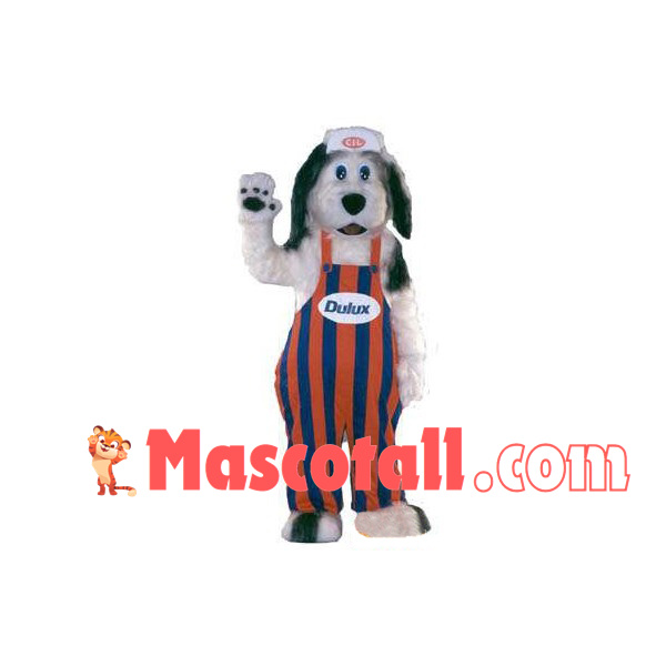 Plush Dog In Striped Suspenders Mascot Costume