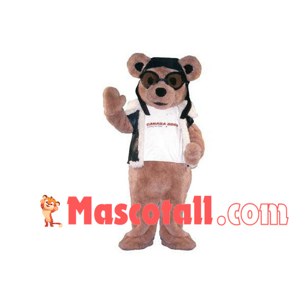 Warm Bear In Leather Vest Mascot Costume