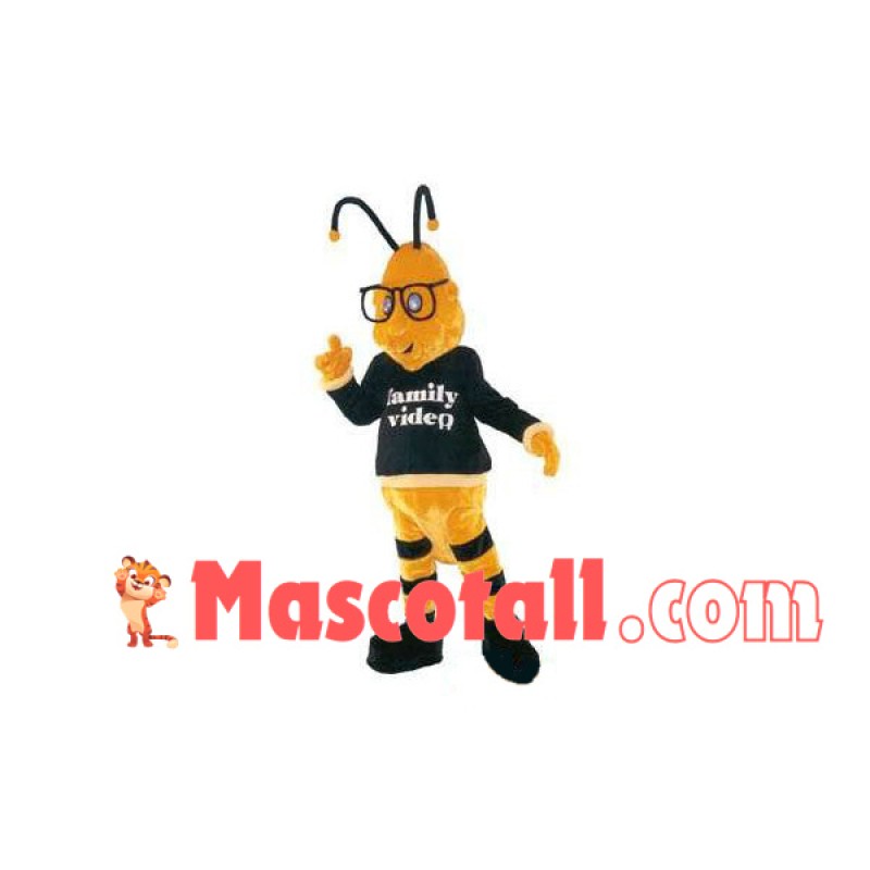 Smart Bee With Glasses Mascot Costume