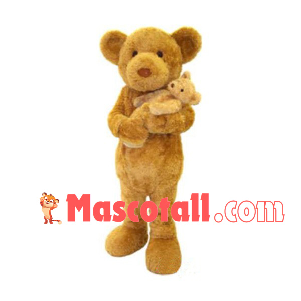 Father Brown Bear Holding Baby Mascot Costume