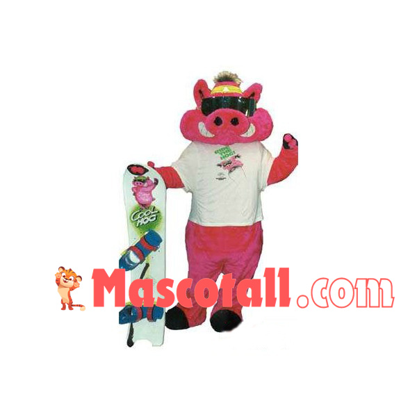 Pink Pig With Printed Skateboard Mascot Costume
