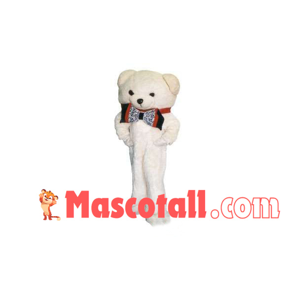 Mr White Bear In Bow Tie Mascot Costume