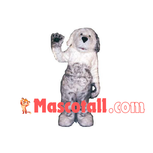 Gray & White Long Wool Dog Mascot Costume