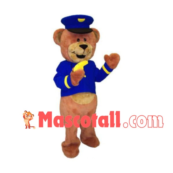 Security Bear In Blue Uniform Mascot Costume