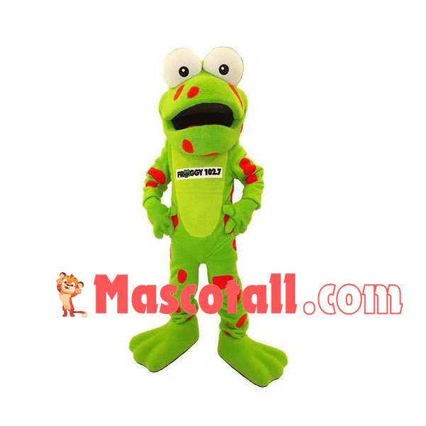 Surprised Red Spotted Frog Mascot Costume