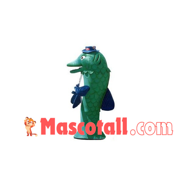 Green Carp Wearing Hat Mascot Costume