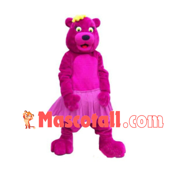 Rose Pink Bear In Pleated Skirt Mascot Costume