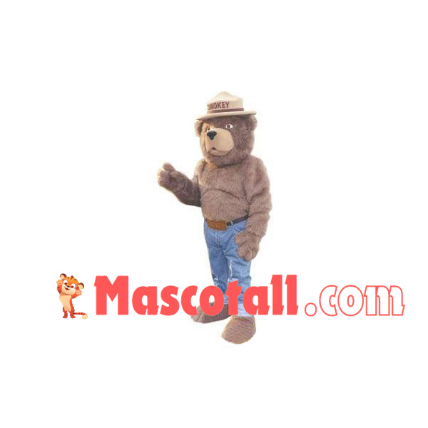 Plush Bear In Jeans Mascot Costume