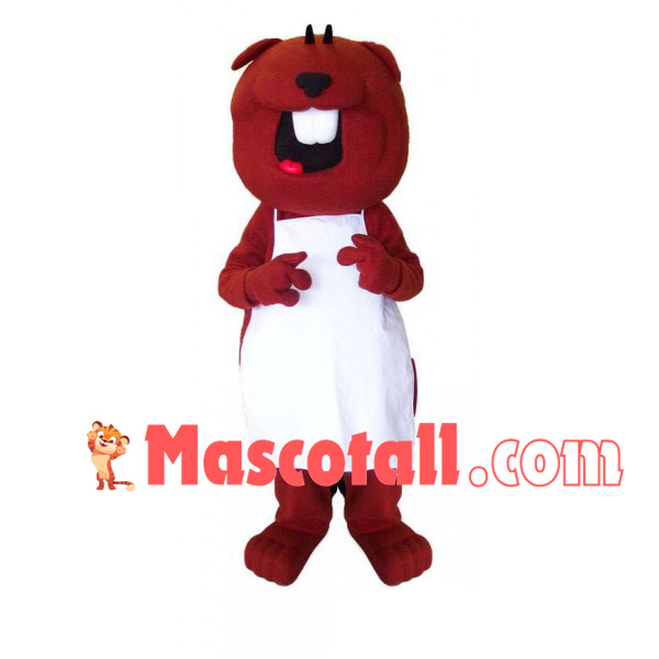 Mother Squirrel In White Apron Mascot Costume