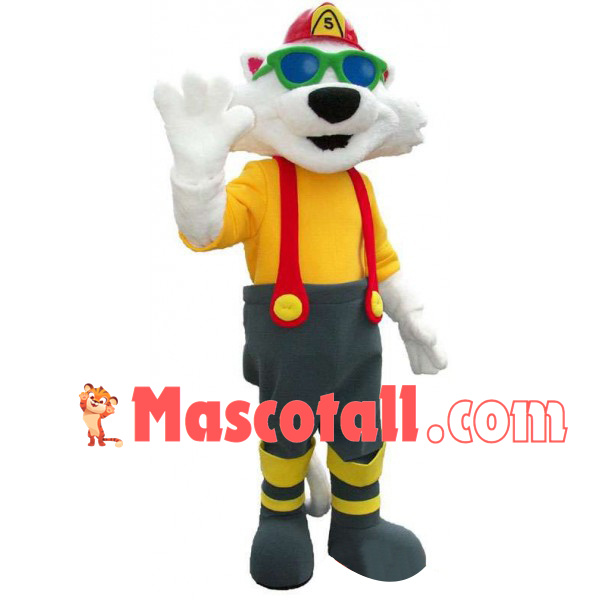 White Tiger Engineer In Hard Hat Mascot Costume