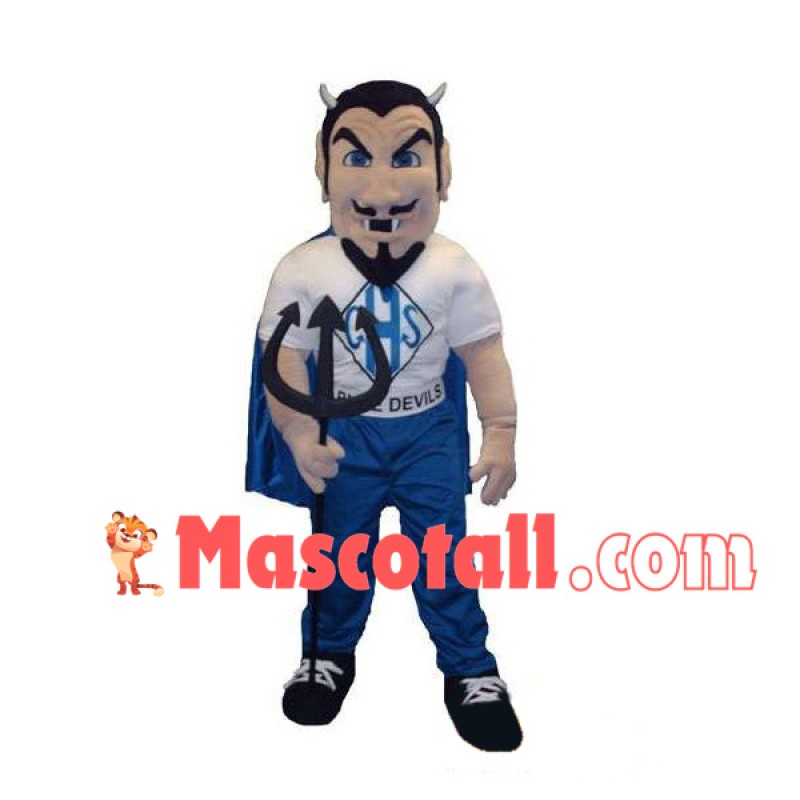 Blue Devil With Trident Mascot Costume
