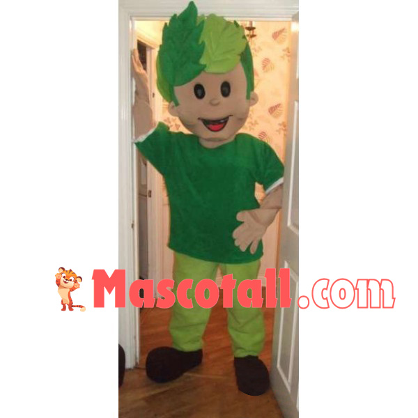 Green Boy With Leaves Hair Mascot Costume