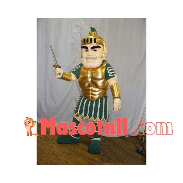 Valorous Warrior In Golden Armor Mascot Costume