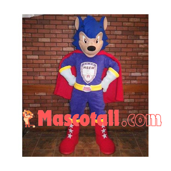 Super Blue Wolf Wearing Star Boots Mascot Costume