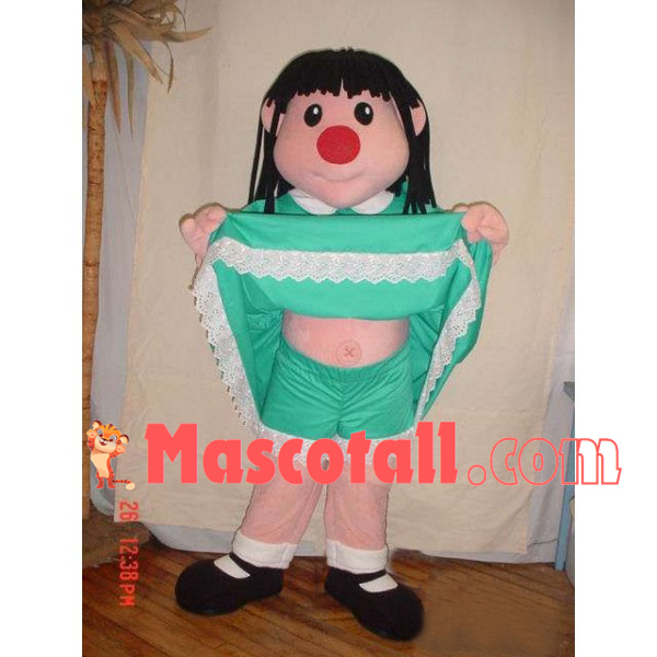Pretty Girl With Tender Green Dress Mascot Costume