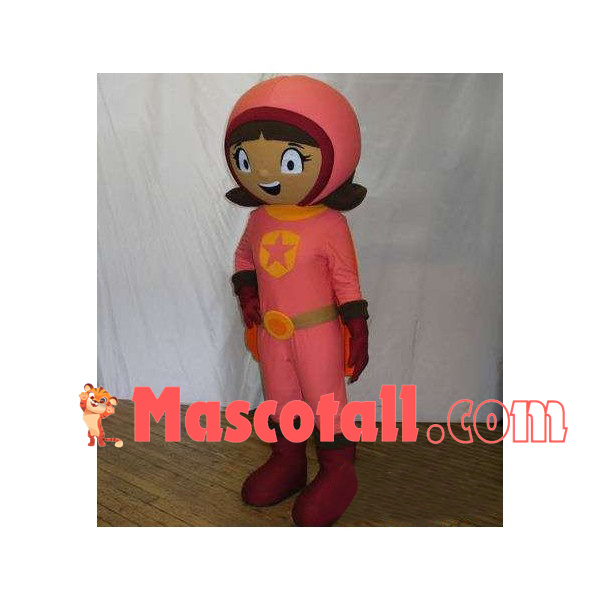 Super Girl In Pink Jumpsuit Mascot Costume