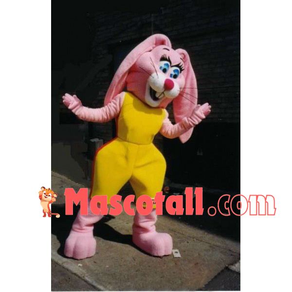 Excited Pink Bunny In Tights Mascot Costume
