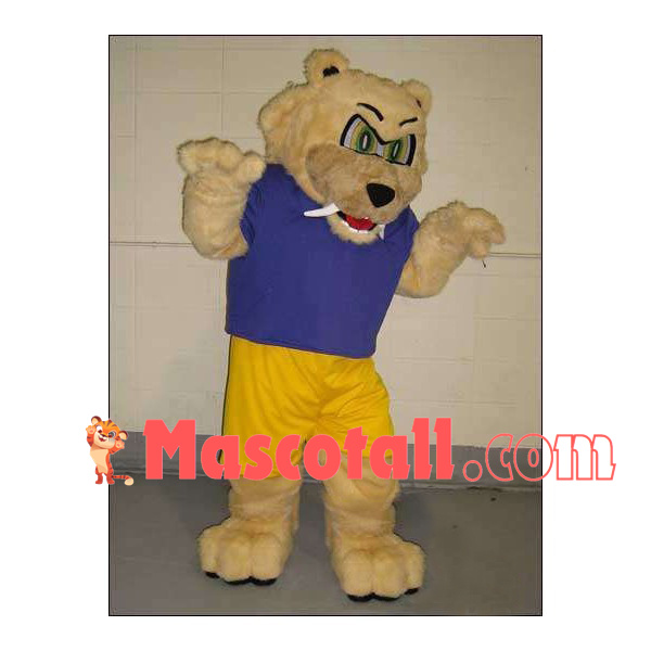 Furry Beige Tiger With Long Fangs Mascot Costume