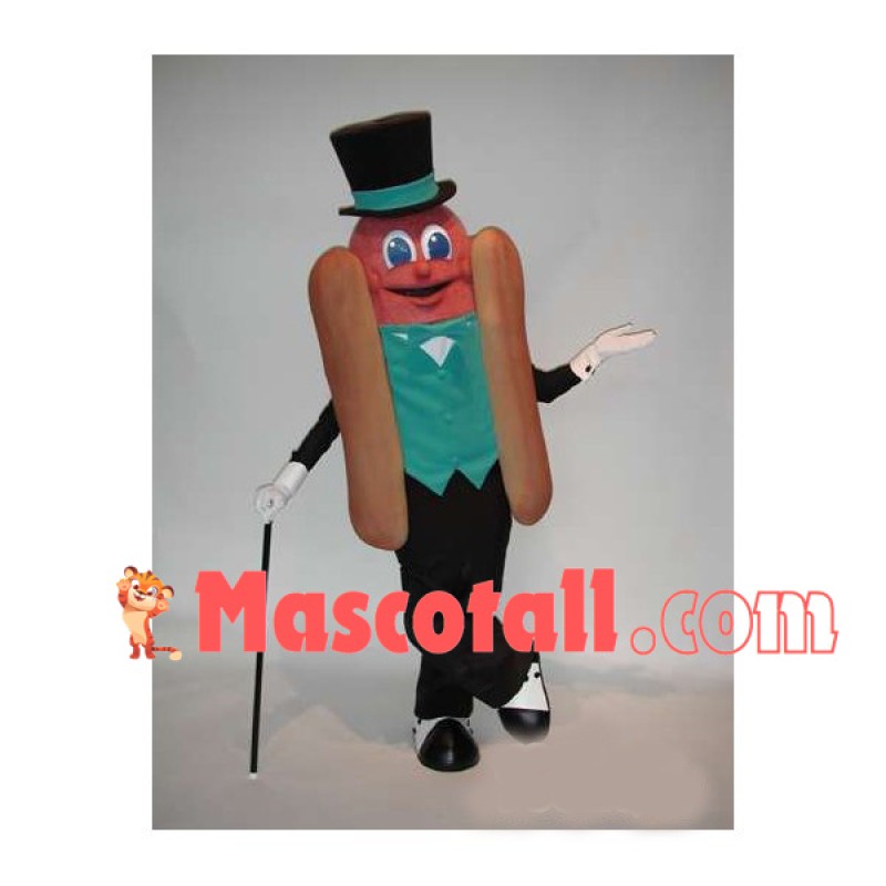 Cartoon Gentleman Hot Dog On Crutches Mascot Costume