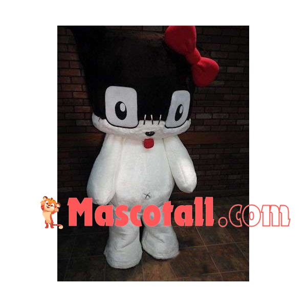 Soft Black & White Big-eyed Cat Mascot Costume